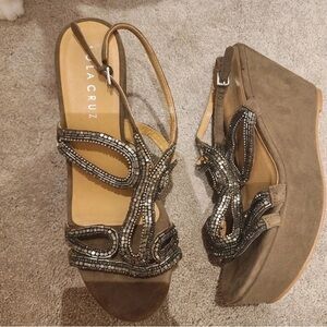 Stylish Brown Wedge Sandals with Beaded Straps
